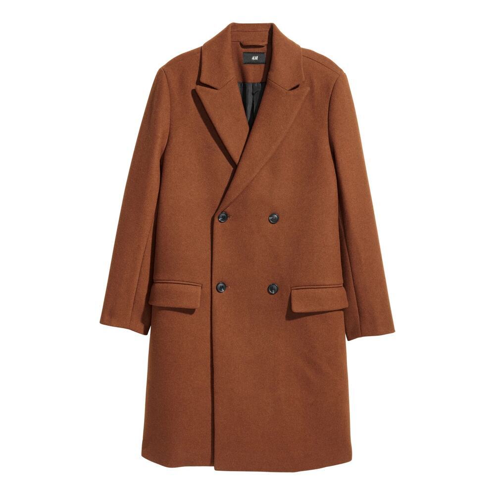 H&M Men’s Double-Breasted Wool Coat Brown Size 40R